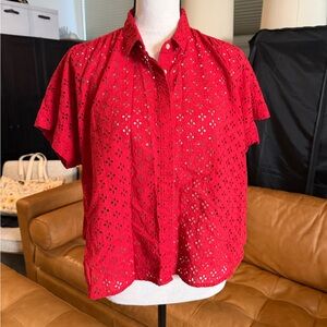 Madewell Red Eyelet Blouse Size Large